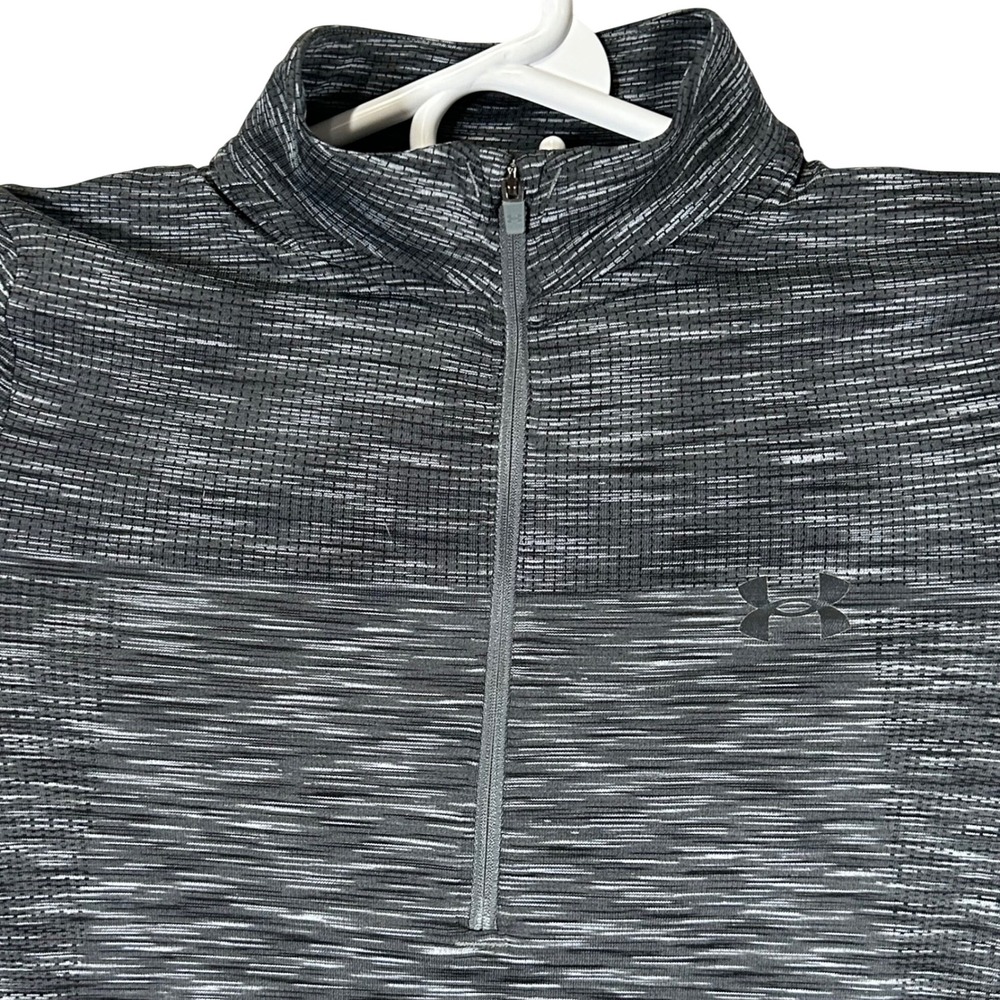 Under Armour Mens Small Fitted Quarter Zip Pullover Space Dye Heather Gray Black